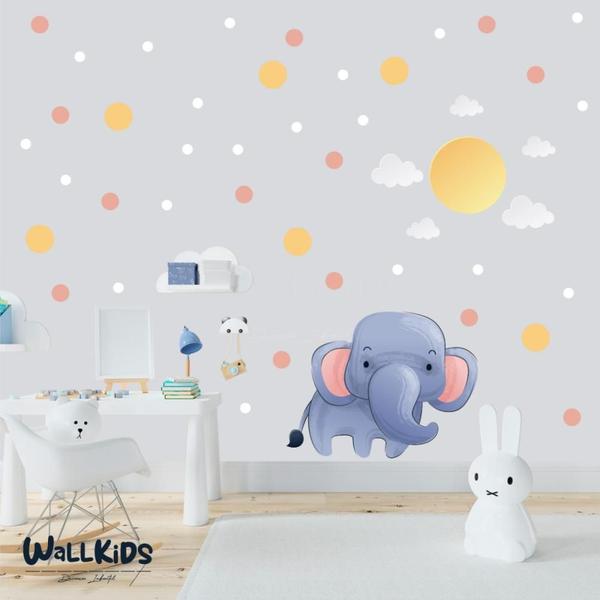 Imagem de Adesivo Kit Infantil menina menino elefante sol nuvens