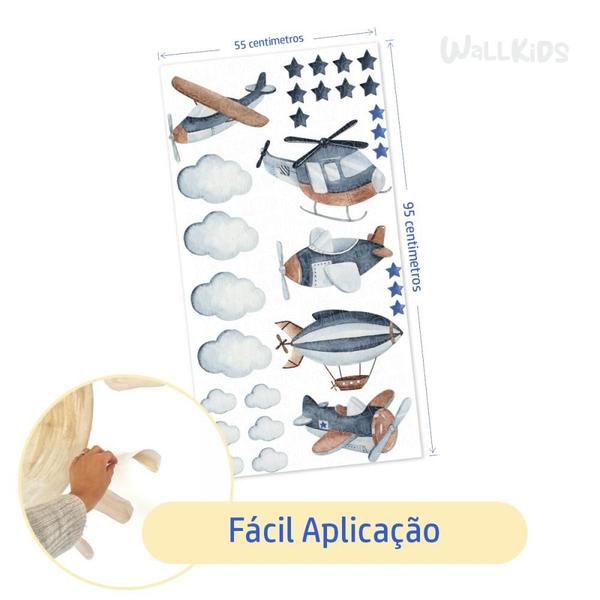 Imagem de Adesivo Kit Infantil menino avião helicóptero nuvem