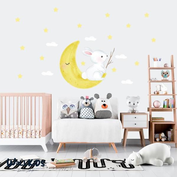 Imagem de Adesivo Kit Infantil menino menina animal coelho lua