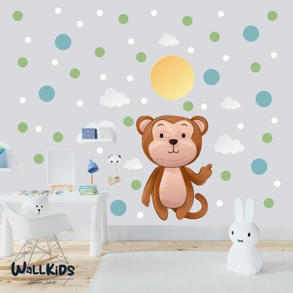 Imagem de Adesivo Kit Infantil menino menina animal macaco sol nuvens