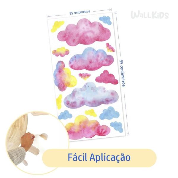 Imagem de Adesivo kit infantil nuvens aquarela rosa azul e amarelo