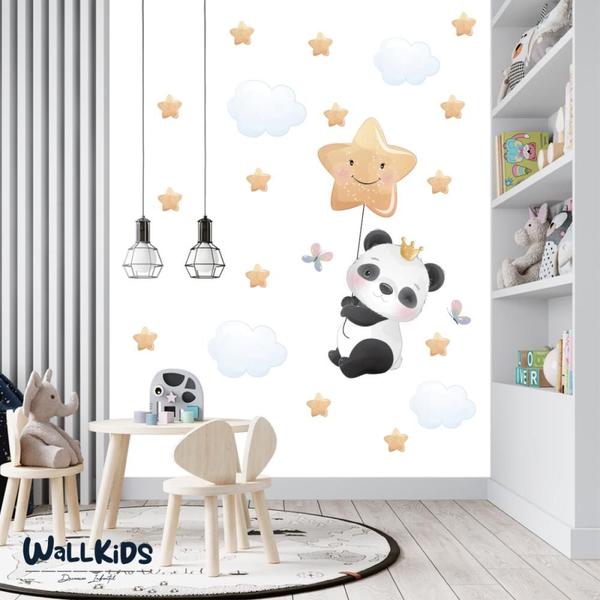 Imagem de Adesivo kit infantil panda fofo com estrelas