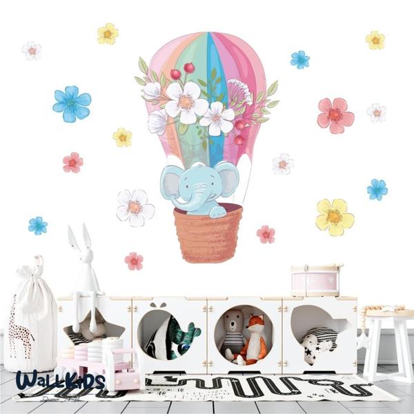 Imagem de Adesivo Kit Infantil quarto menina elefante balão flores