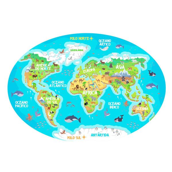 Imagem de Adesivo Mapa Mundi Infantil para Quarto 106x72cm