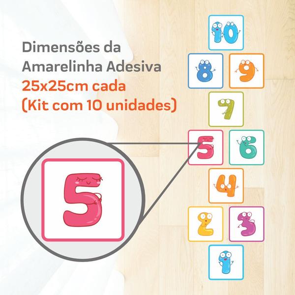 Adesivo Para Chão Amarelinha Infantil Numeros Olhinhos - GID - PERSONALIZADO Imagem de Adesivo Para Chão Amarelinha Infantil Numeros Olhinhos