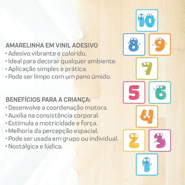 Adesivo Para Chão Amarelinha Infantil Numeros Olhinhos - GID - PERSONALIZADO Imagem de Adesivo Para Chão Amarelinha Infantil Numeros Olhinhos