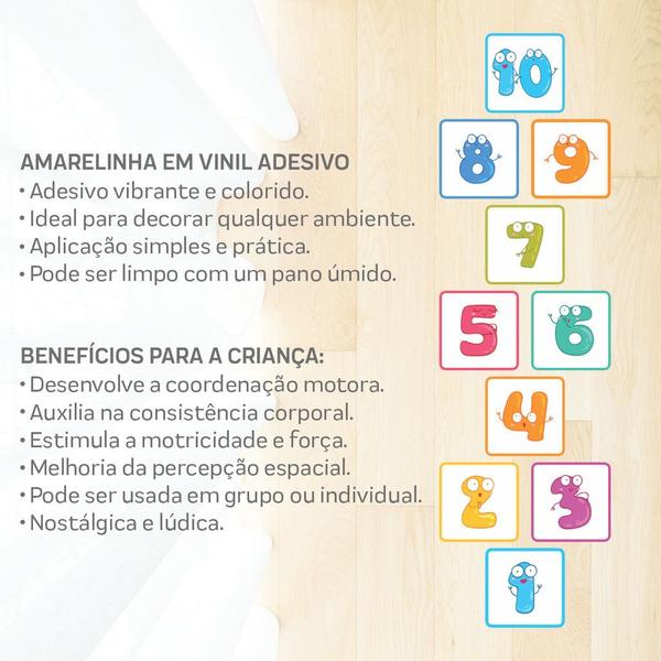 Adesivo Para Chão Amarelinha Infantil Numeros Olhinhos - GID - PERSONALIZADO Imagem de Adesivo Para Chão Amarelinha Infantil Numeros Olhinhos