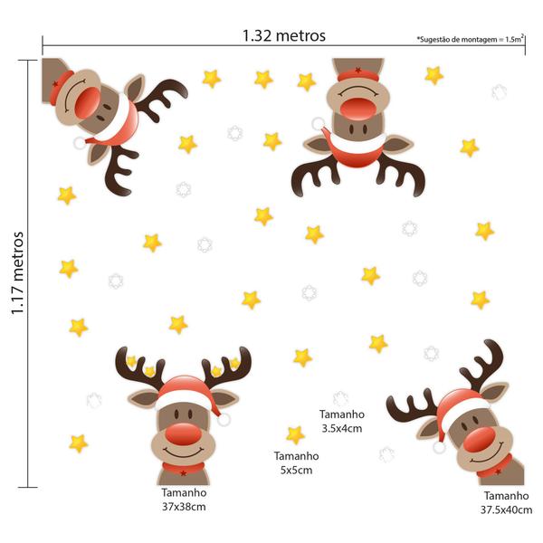 Imagem de Adesivo Para Porta e Janela de Natal Rena e Estrelas 