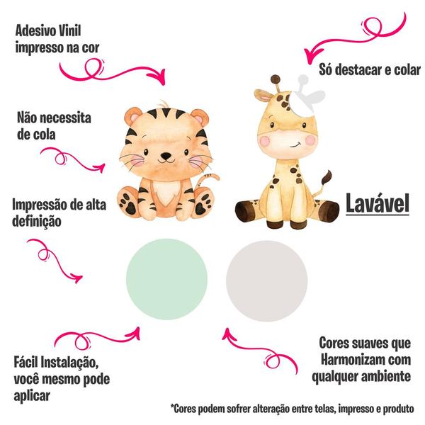 Imagem de Adesivo Parede Bichinhos Infantil Safari Quarto Bebê Cor Verde Pastel Facil Aplicação