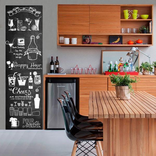 Adesivo Parede Cozinha / área gourmet Chalkboard lousa Drink e Bebidas 1,80 x 0,50 m - Fama Adesivos Imagem de Adesivo Parede Cozinha / área gourmet Chalkboard lousa Drink e Bebidas 1,80 x 0,50 m