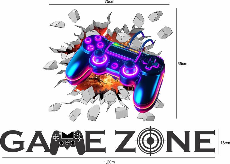 Imagem de Adesivo Parede Gamer Controle Neon Game Zone