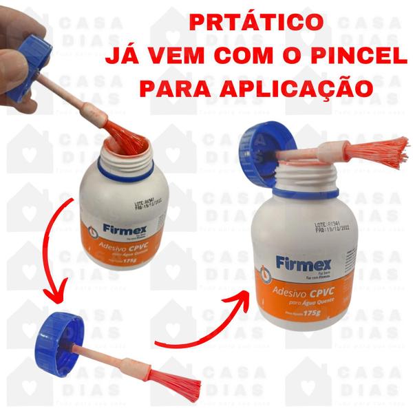 Imagem de Adesivo Plastico Cola Para Cano CPVC Agua Quente Frasco 175g Com Pincel