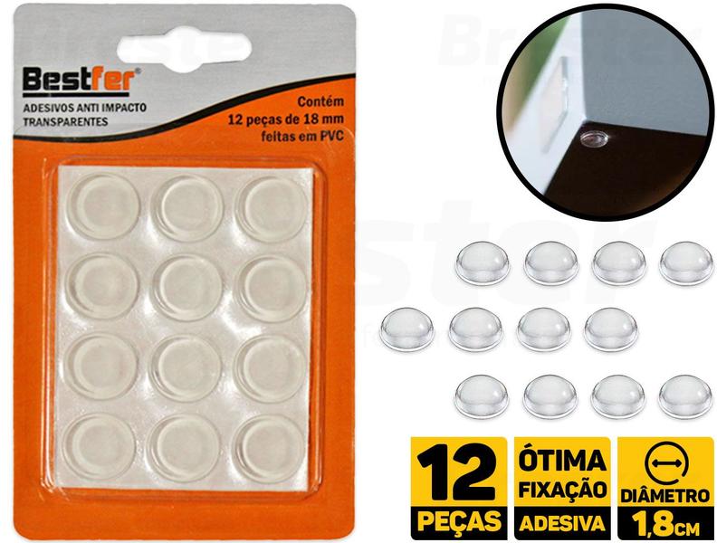 Imagem de Adesivo Protect Anti Impacto Móveis Maçaneta Porta 12pçs 18mm Bestfer BFH1340