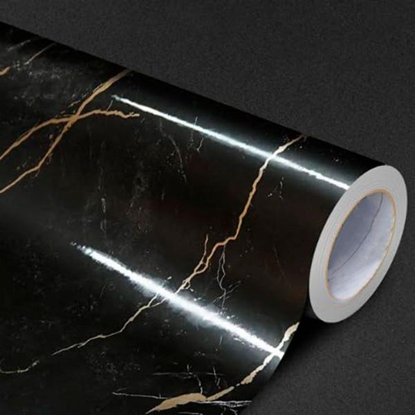 Imagem de Adesivo Revestimento Mármore Preto Gold Impermeável Texturizado 5m X 60cm