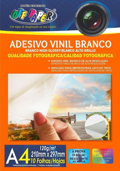 Imagem de Adesivo Vinil Imprimível A4 120g Branco Brilho 10 Folhas - Off Paper
