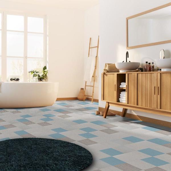 Adesivo Vinílico Lavavel para Piso Quadrados Mistos Azul e Bege 500x60cm - Open Star Imagem de Adesivo Vinílico Lavavel para Piso Quadrados Mistos Azul e Bege 500x60cm