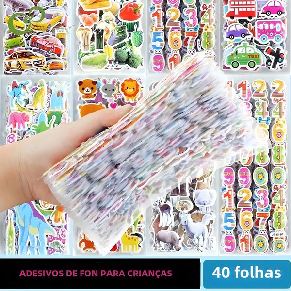 Imagem de Adesivos 3D Infantis Inchados - Pacote com 40 Folhas para Scrapbooking e Artesanato