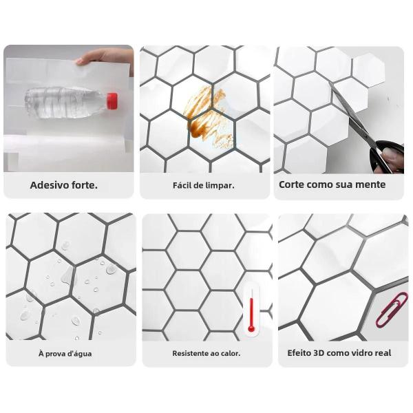 Imagem de Adesivos de Azulejo Hexagonal 3D para Parede - Vinil para Cozinha e Banheiro