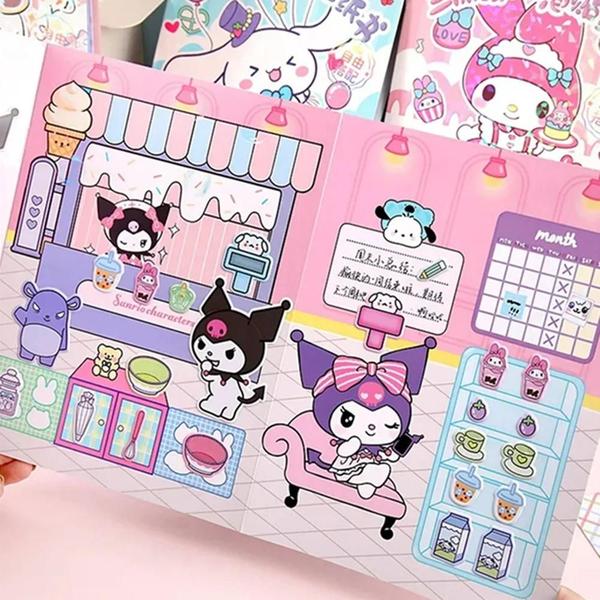 Imagem de Adesivos de Desenho Hello Kitty, Cinnamoroll, Kuromi, My Melody e Pochacco - Livro Silencioso Infantil