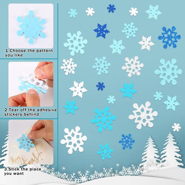 Imagem de Adesivos de espuma JULBEAR Snowflake 300 peças para decoração de Natal