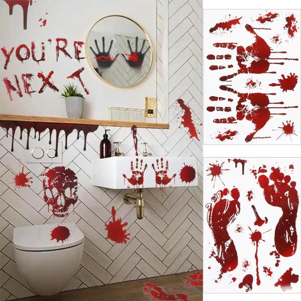 Imagem de Adesivos de Parede de Halloween - Decoração Assustadora com Impressão de Mão Ensanguentada e Caveira