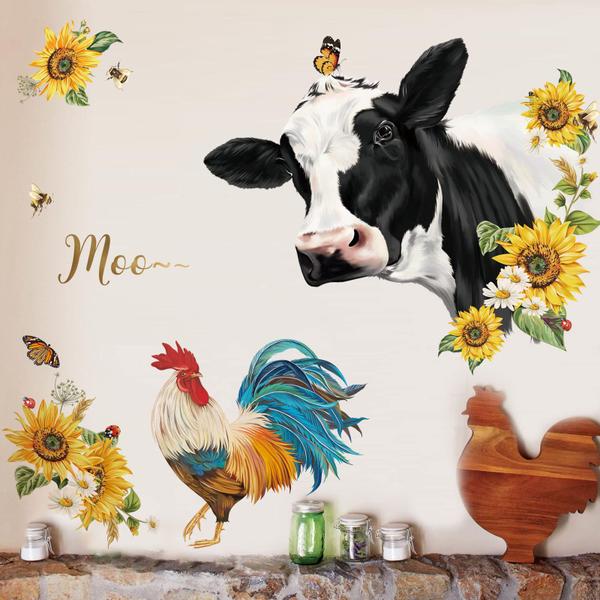 Imagem de Adesivos de parede decalmile Farm Animals Cow Rooster Sunflower