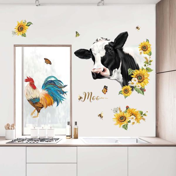 Imagem de Adesivos de parede decalmile Farm Animals Cow Rooster Sunflower