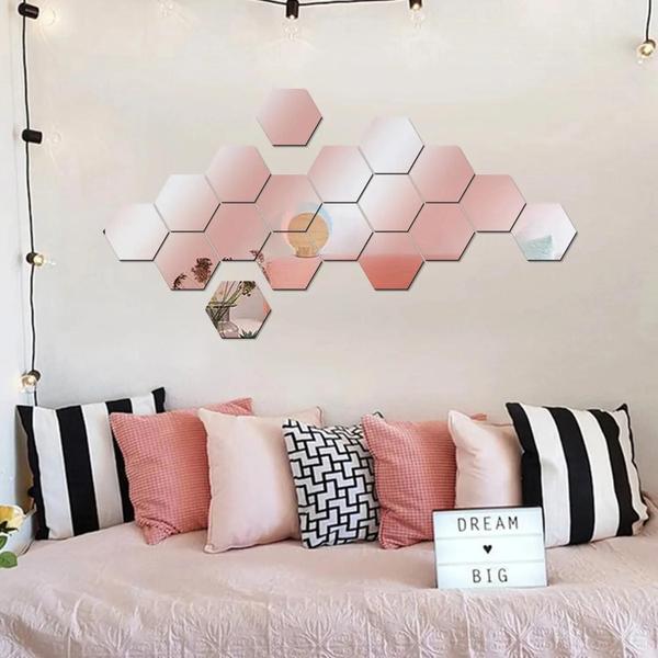 Imagem de Adesivos de Parede Espelhados Hexagonais (12 Peças) - Decorativos e Faça Você Mesmo