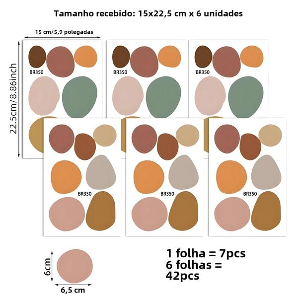 Imagem de Adesivos de Parede Estilo Boêmio com Pedras Circulares - 42 Unidades à Prova d'Água