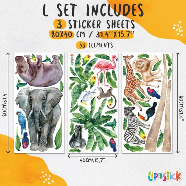 Imagem de Adesivos de Parede Safari para Bebê - Elefante, Leão, Girafa, Hipopótamo e Zebra - Decoração de Quarto Infantil