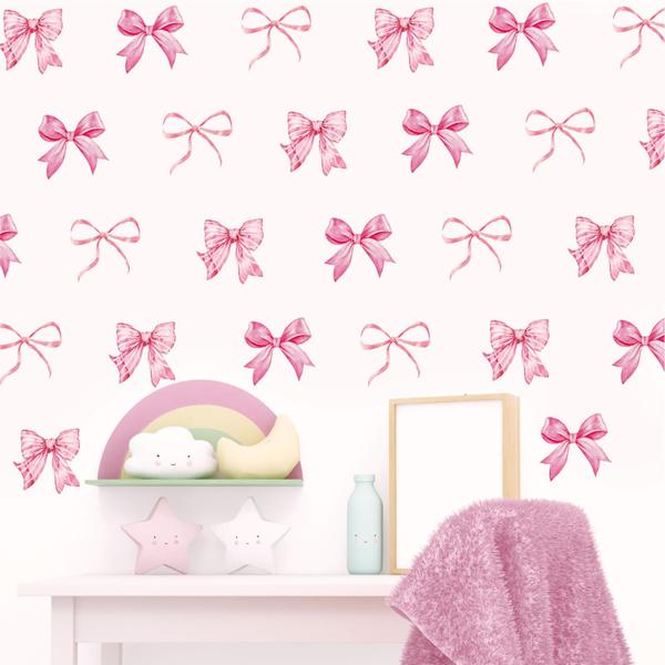 Imagem de Adesivos de parede Whaline Pink Bow Knot Watercolor Girls Party