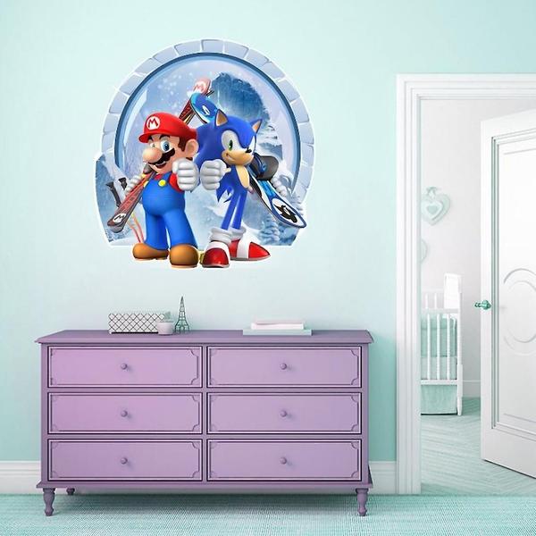 Imagem de Adesivos de parede Wokex Colorful Anime 3D Mario Sonic PVC Kids