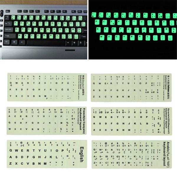 Imagem de Adesivos de teclado N+B, árabe luminoso, russo, inglês, etc.