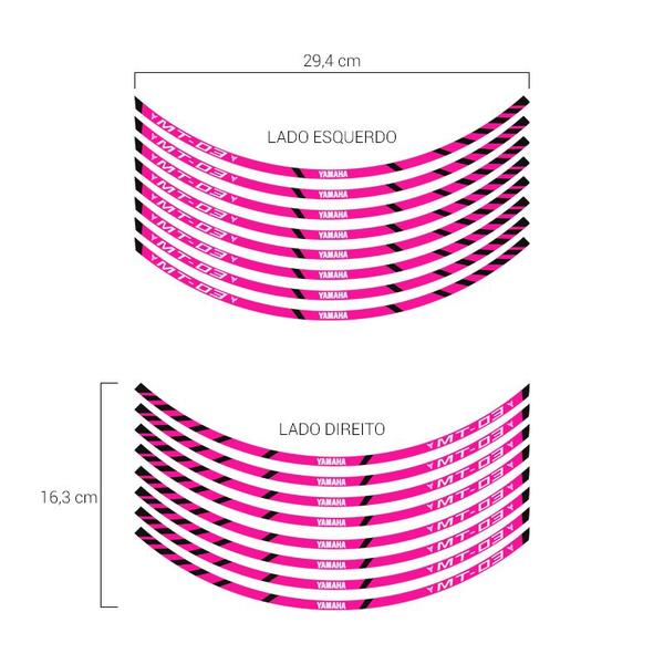 Imagem de Adesivos Frisos Roda Moto Yamaha Mt-03 Filete Rosa Refletivo