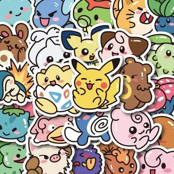 Imagem de Adesivos Kawaii Pokémon Pikachu - 50 Peças para Laptop, Bagagem, Skate e Celular