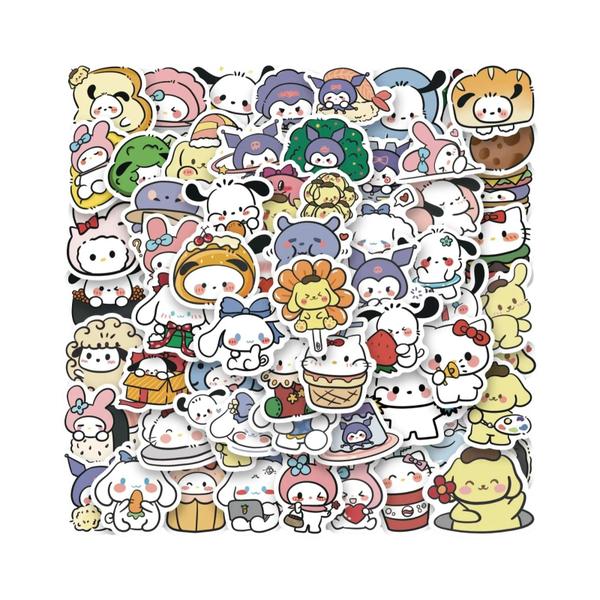 Imagem de Adesivos Kawaii Sanrio Kuromi Hello Kitty 100 200 300 Unidades Decalques De Desenho Animado À Prova