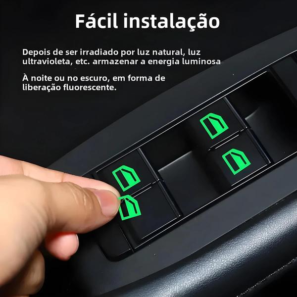 Imagem de Adesivos Luminosos para Botões de Janela e Porta de Carro - Kit com 18 Peças