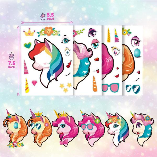 Imagem de Adesivos Mocoosy Make Your Own Unicorn para meninas de 4 a 6 anos, 48 unidades