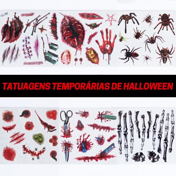 Imagem de Adesivos Temporários De Halloween Tatuagem Sangrenta De Cicatriz Zumbi