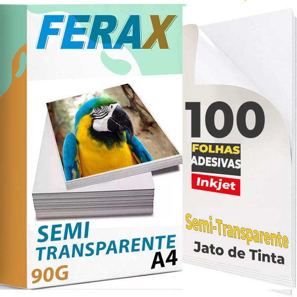 Imagem de Adesivos Vinil Semi Transparente Jato Tinta A4 - 100 Folhas