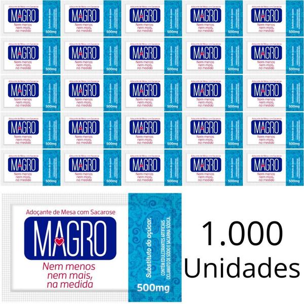 Imagem de Adoçante De Mesa Magro Com Sacarose 500mg Caixa Com 1000 Unidades Para Hotel Pousada Restaurantes