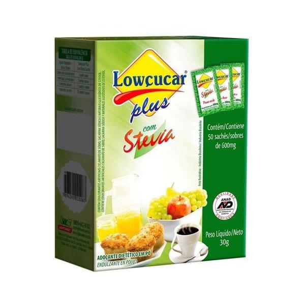Imagem de Adoçante Dietético em Pó Plus com Stevia - 30g (50 Sachês) - Lowçucar