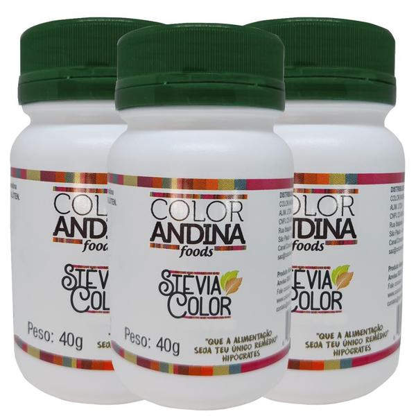 Imagem de Adoçante dietético Stévia Color Andina Food, 3 potes 40g