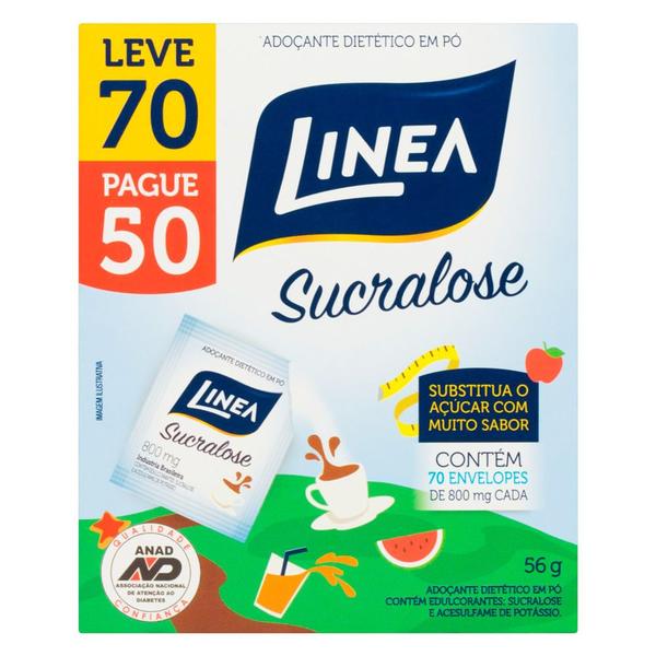 Adoçante Linea Sucralose Pó 56g Leve 70 Pague 50 Unidades - Línea Imagem de Adoçante Linea Sucralose Pó 56g Leve 70 Pague 50 Unidades