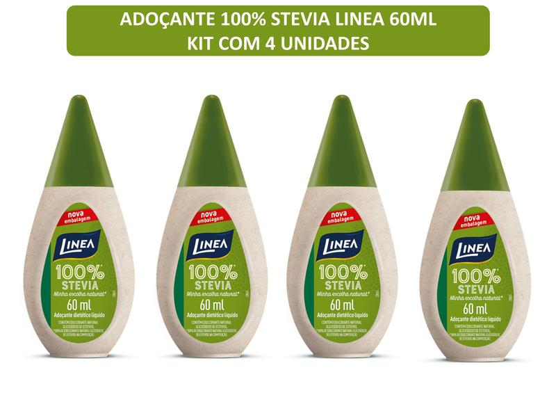 Adoçante Líquido Linea Stevia 100% 60ml - kit c/ 4 unds Imagem de Adoçante Líquido Linea Stevia 100% 60ml - kit c/ 4 unds