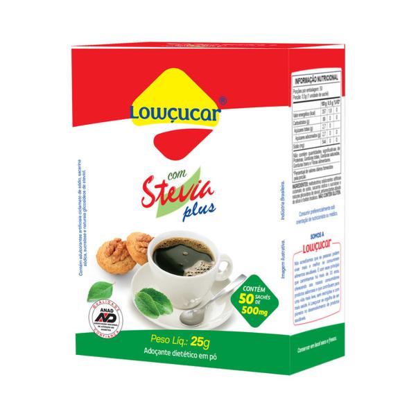 Adoçante Lowçucar Plus com Stevia Cartucho 50 x 0,5G Imagem de Adoçante Lowçucar Plus com Stevia Cartucho 50 x 0,5G