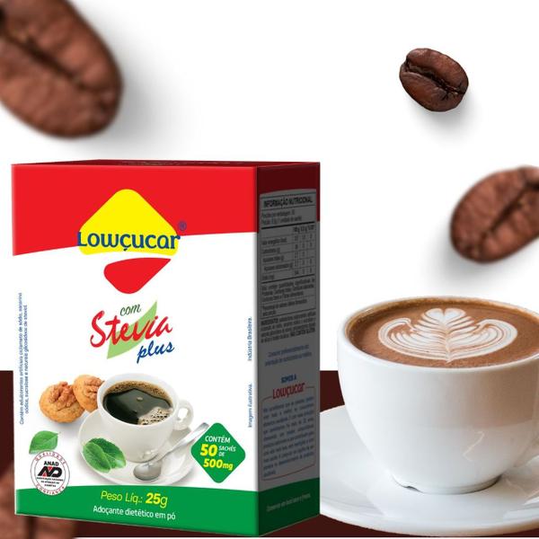Adoçante Lowçucar Plus com Stevia Cartucho 50 x 0,5G Imagem de Adoçante Lowçucar Plus com Stevia Cartucho 50 x 0,5G