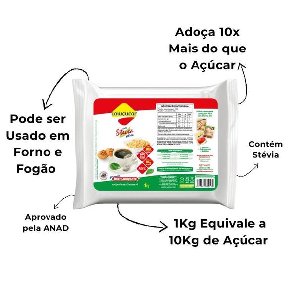 Imagem de Adoçante Lowçucar Plus com Stevia em Pó Refil 1kg