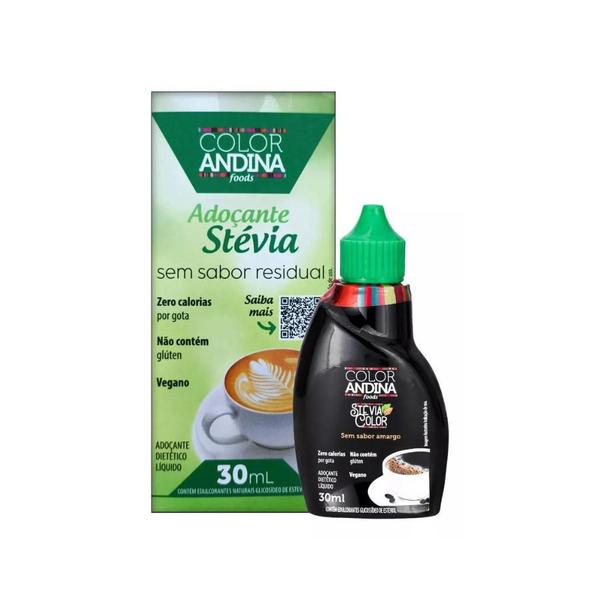 Adoçante Stévia Liquido Color Andina Frasco 30ml Imagem de Adoçante Stévia Liquido Color Andina Frasco 30ml