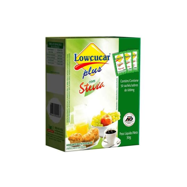 Adoçante stevia plus lowçucar sachê 0,6g c/ 50 unidades - LOWÇÚCAR Imagem de Adoçante stevia plus lowçucar sachê 0,6g c/ 50 unidades